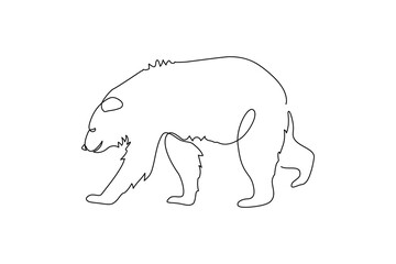 Bear in continuous line art drawing style. Side view of walking bear minimalist black linear sketch isolated on white background. Vector illustration