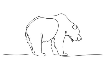 Bear in continuous line art drawing style. Side view of brown bear minimalist black linear sketch isolated on white background. Vector illustration