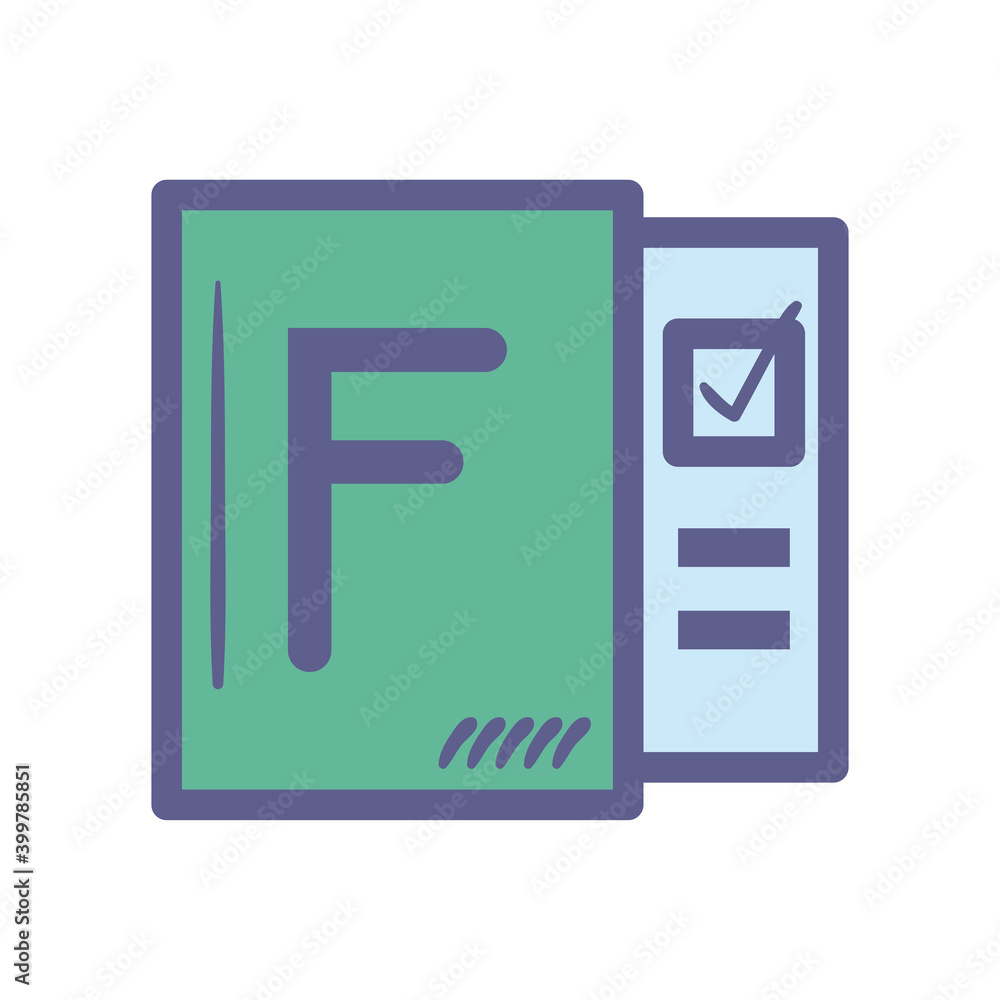 Poster document with f letter and check mark vector design
