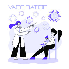 vector concept illustration vaccination against covid-19. mother brought the child to be vaccinated. flat illustration of coronavirus vaccination.