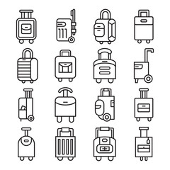 set of luggage and travel bag icons line design