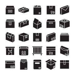 box and parcel package icons set glyph design