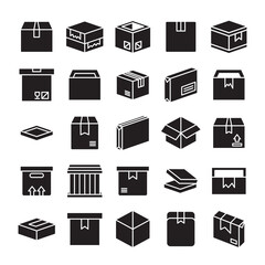 box and parcel package icons set glyph design