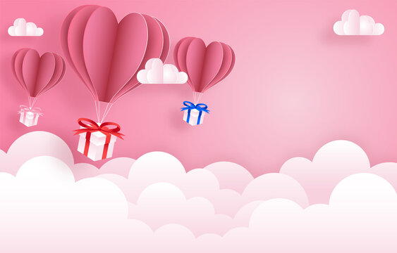 love and happy valentine's day banners, paper art style