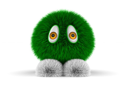 green furry monster on white background. Isolated 3D illustration