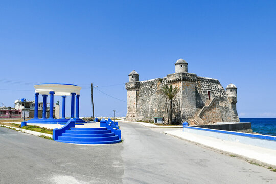 Cuba: Cojimar Fortress in Havana with memorial in tribute American writer Hemingway