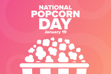 National Popcorn Day. January 19. Holiday concept. Template for background, banner, card, poster with text inscription. Vector EPS10 illustration.