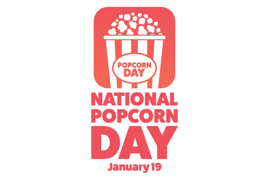 National Popcorn Day. January 19. Holiday concept. Template for background, banner, card, poster with text inscription. Vector EPS10 illustration.