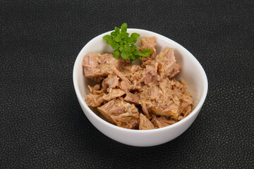 Canned tuna fish in the bowl