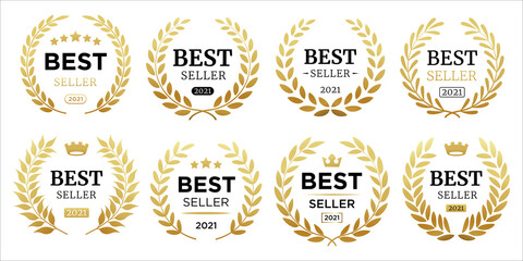 Best seller icon designs set with laurel, best seller badge logo template isolated on white vector illustration eps 10