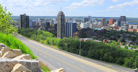 Hamilton, Ontario skyline with expressway