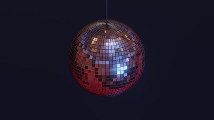 3D render of neon colored glitter glowing disco ball isolated on black background  