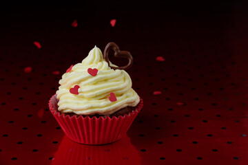 Valentines day cupcake. Buttercream frosting, Sugar Confetti Heart Sprinkles