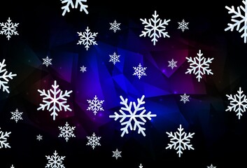 Dark Blue, Red vector pattern with christmas snowflakes, stars.