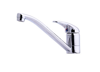 Modern stainless steel tap. Isolated on white background