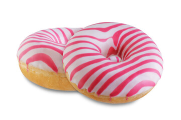 Pink and white donut on a white isolated background
