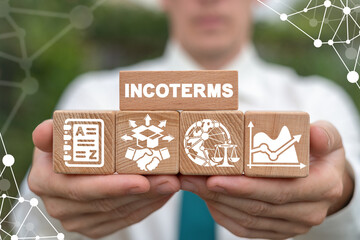 Business concept of incoterms. Vocabulary of international law fright shipping and trade.