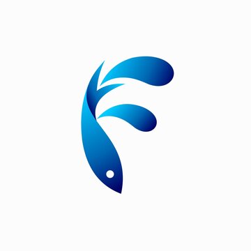 letter F logo with fish vector