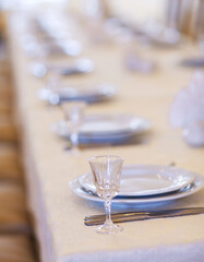 Elegant tableware of the festive table in light colors