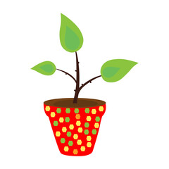 A Green Plant In A Polka Dot Pot On White