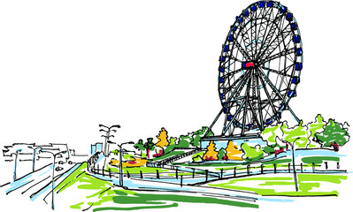 Ferris wheel in the park sketch