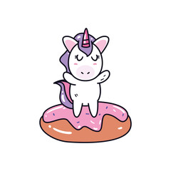 unicorn horse cartoon on donut vector design