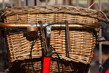 Wicker Basket on Bycycle Handlebars