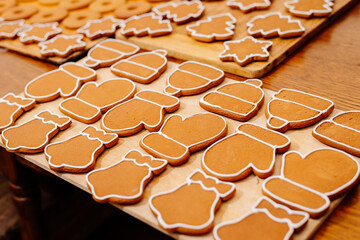 Homemade Christmas gingerbread on the table. Gingerbread pattern