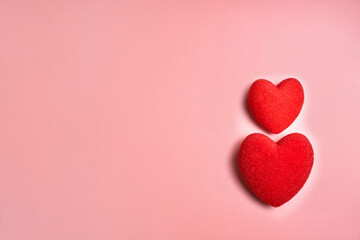 Red decorative hearts on a  background. Valentine's Day Concept.