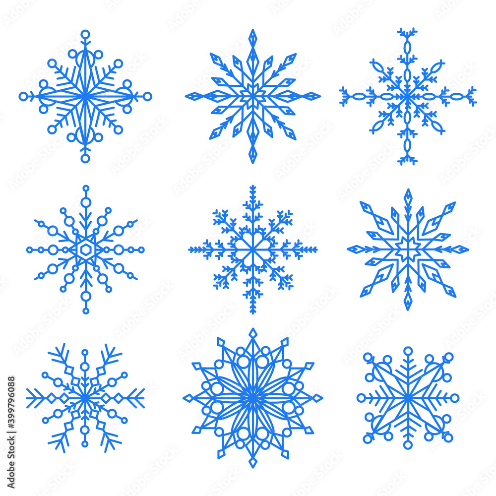 Poster snowflakes big set. snowflakes of all shapes and forms. snowflake design for the winter. winter elem