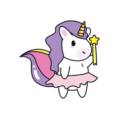 unicorn horse cartoon with star stick vector design