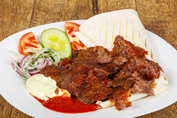 Doner in the plate with meat
