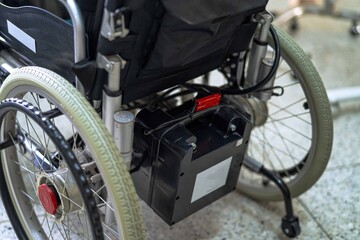 Battery of electric wheelchair for patient or disable people in hospital.