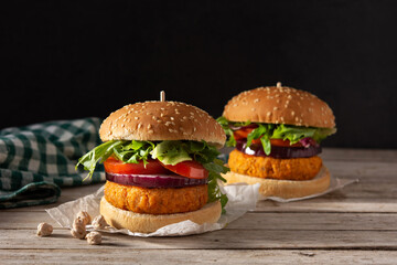 Delicious healthy chickpea burger. Alternative diet. Veganism food concept.