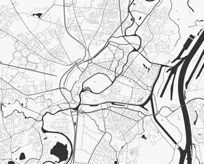 Urban city map of Strasbourg. Vector poster. Grayscale street map.