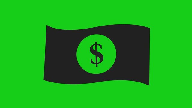 Black bills icon dollars on green screen, alpha channel 5 animations