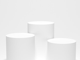 Sports winner pedestal. White cylinders as stand