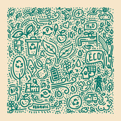 Energy-saving poster. The doodle line icon. renewable energy sources hand-drawn for environmentalists. cute banner recycling, solar energy, eco, bio, water, carbon, flowers and plants, nature. Vector