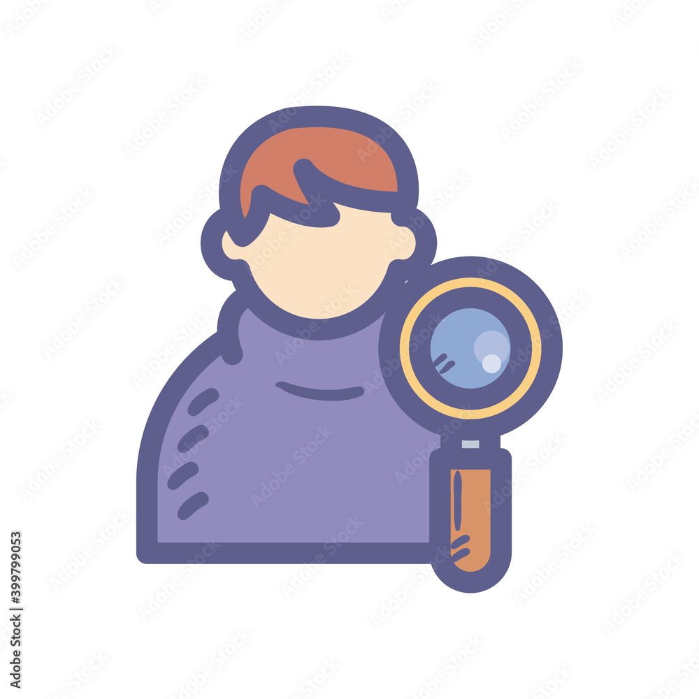 Poster man avatar icon with lupe vector design