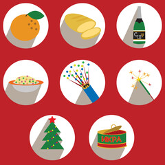 Set of  New Year isolated round icons in Russian style.