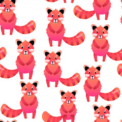 red panda animals flat character vector seamless pattern on white background. Concept for wallpaper, wrapping paper, cards 