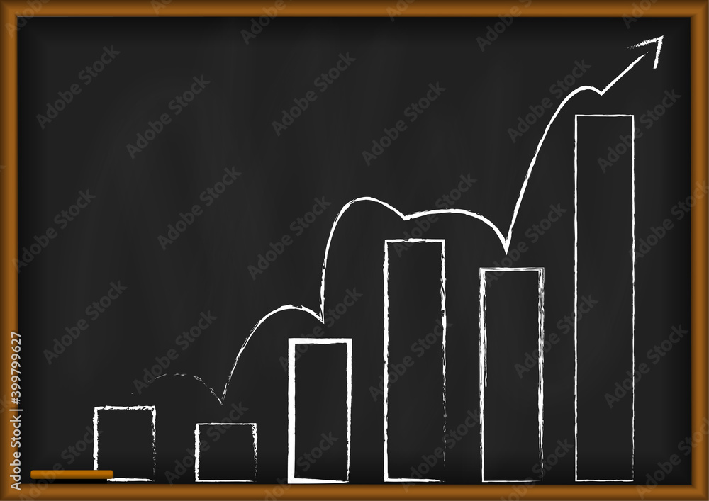 Poster vector : increase business bar graph with arrow on blackboard