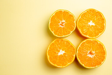 top view fresh tangerine slices on white background fresh color orange citrus photo fruit