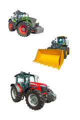 Obraz premium Front loaders for use in various areas of modern production. Isolated on white
