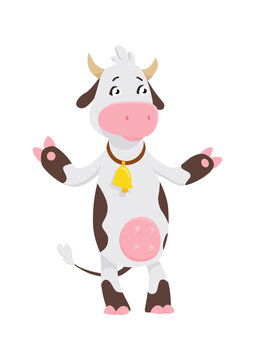 Funny cow cartoon character, happy cow illustrarion, logo template.