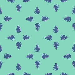 Abstract food seamless pattern with navy blue pearl elements. Turquoise light background.