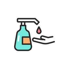 Antibacterial soap and hand color line icon. Isolated vector element.