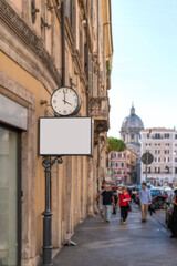 Fototapeta na wymiar Blank billboard with place for your message text on the avenue in the center of the capital of Italy
