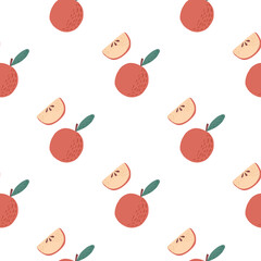 Food seamless pattern with red pastel apple ornament. White background. Fruit backdrop.