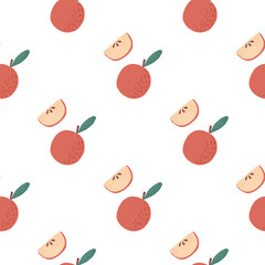 Food seamless pattern with red pastel apple ornament. White background. Fruit backdrop.